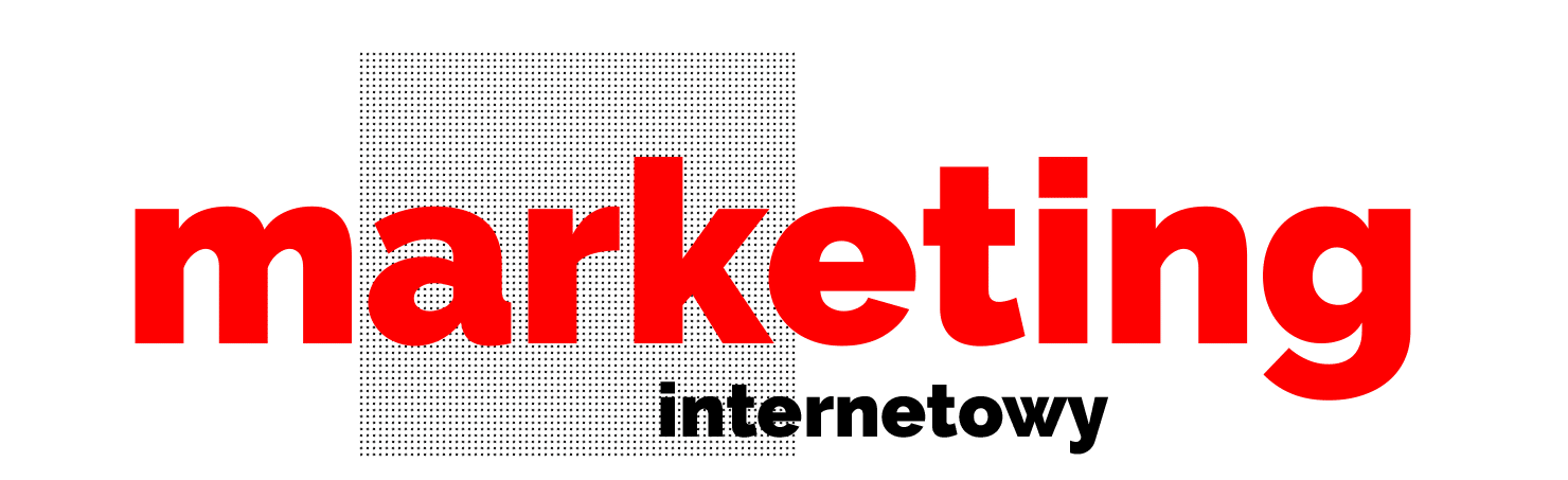 Czerwony napis marketing z czarnym prostokątem i mniejszym tekstem internetowy